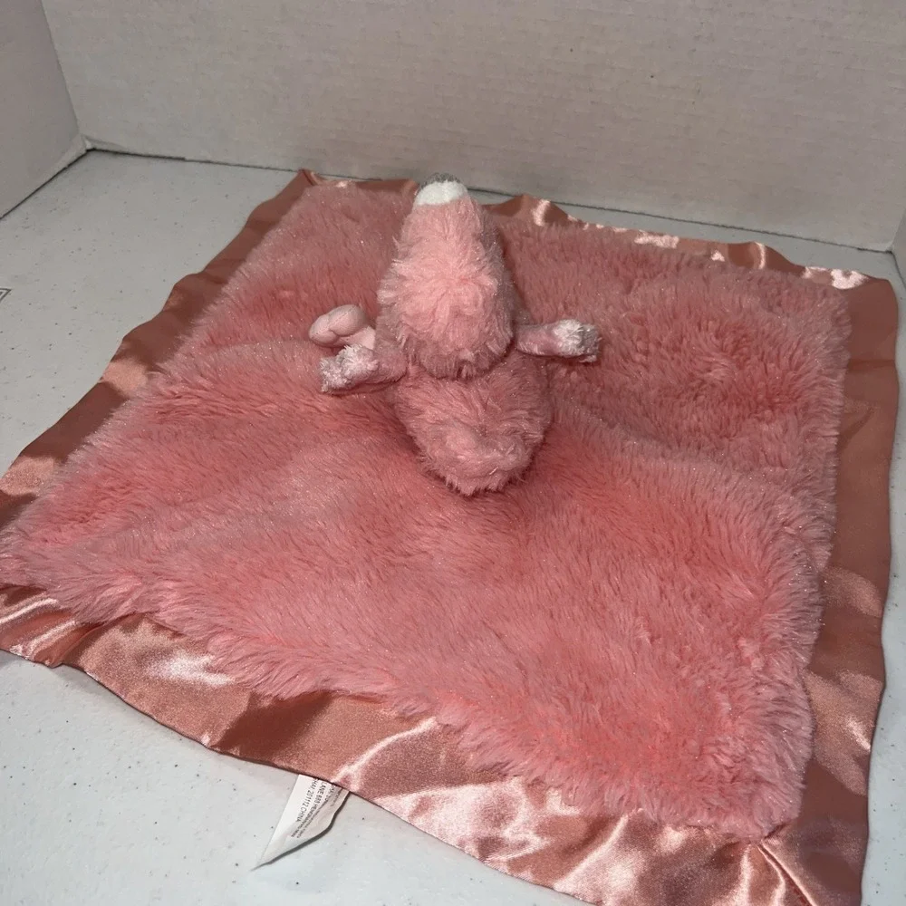 Cloud Island Plush Pink Flamingo Baby Lovey Security Blanket Pink Satin Trim